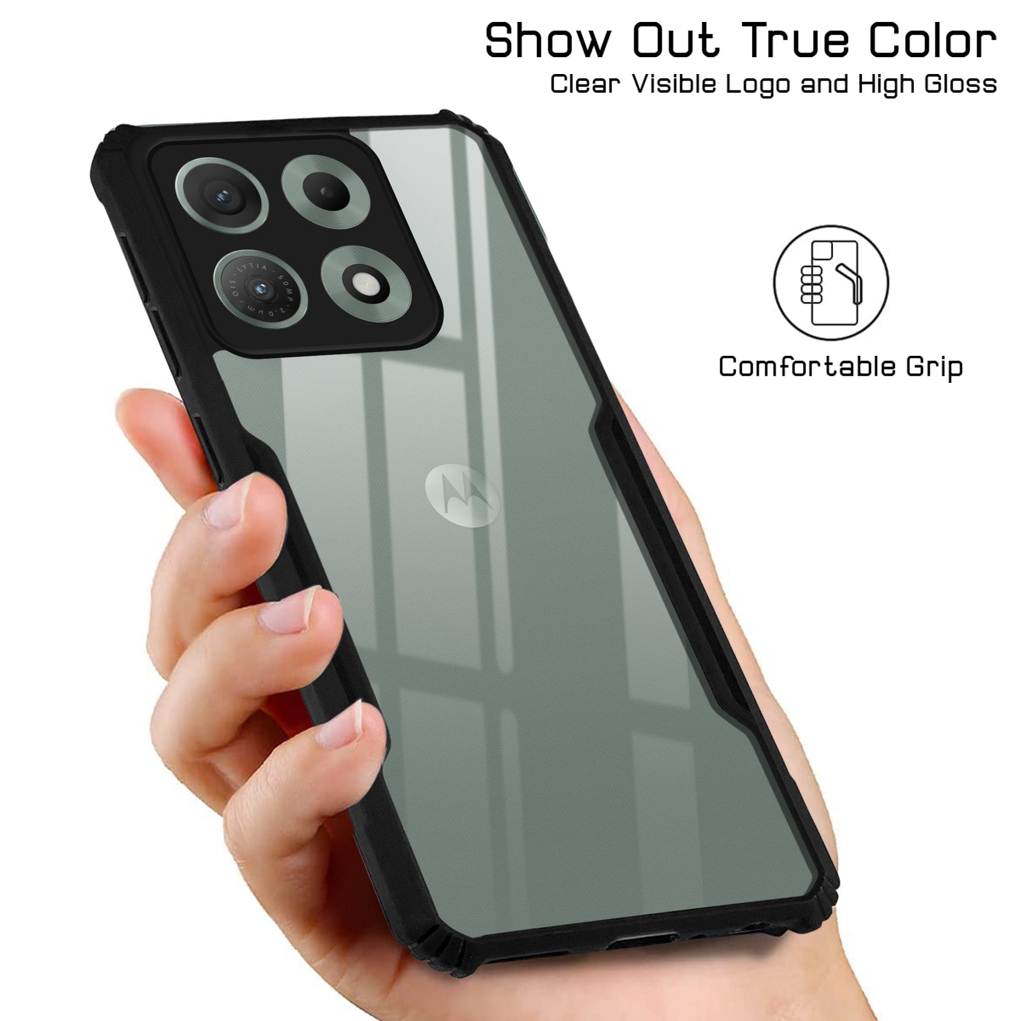 For Motorola Moto Edge 70 Max Back Cover Case Hybrid (Shockproof with Polycarbonate Clear Panel | Professional Black)