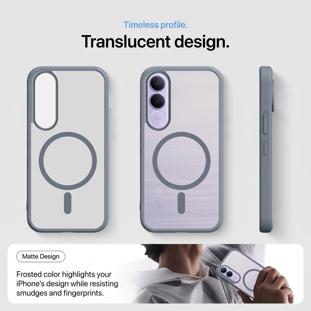 For Vivo V70 FE 5G Matte Finish Back Case Cover (MagSafe Compatible | Translucent Soft Touch | Slim and Unbreakable)
