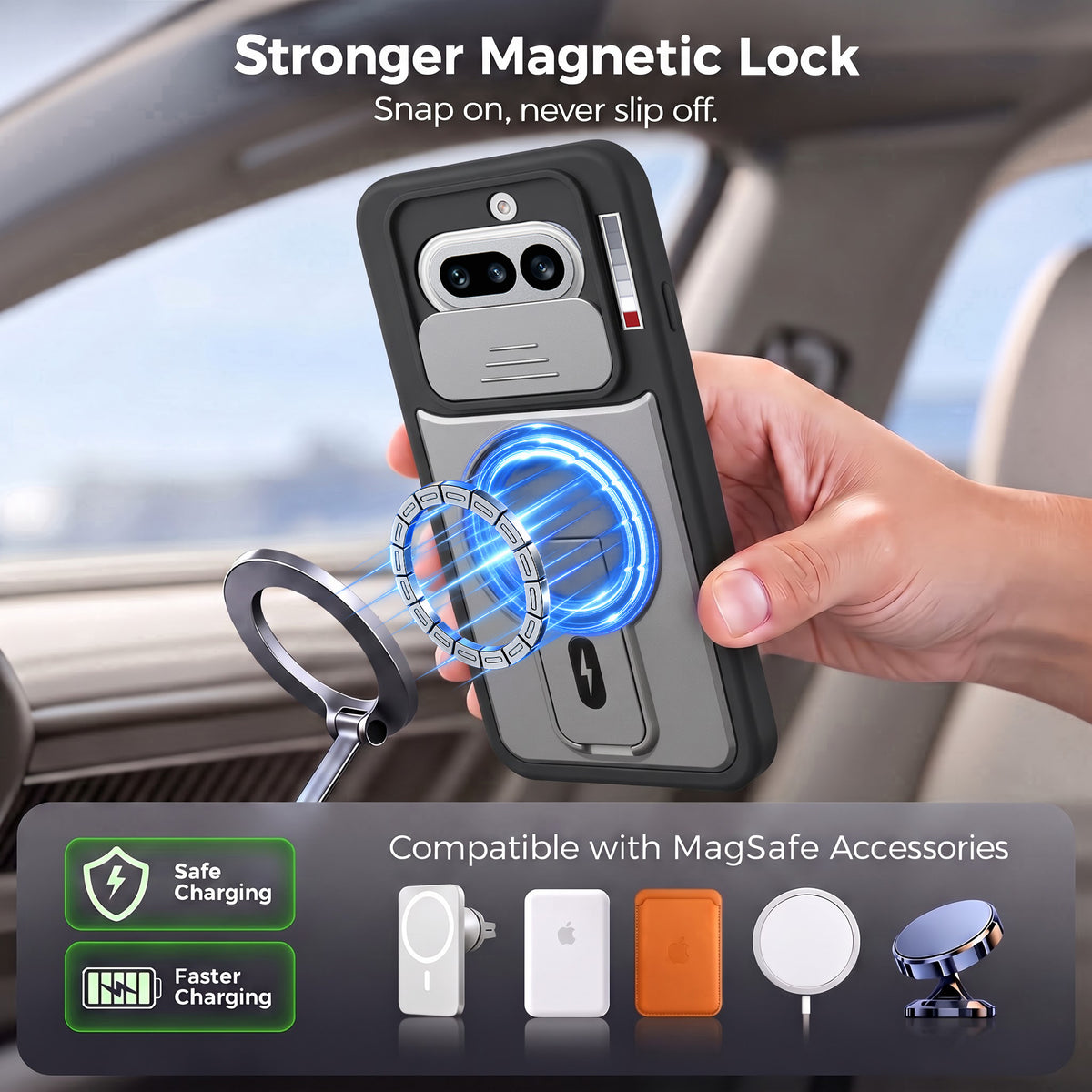 For Nothing Phone 4A 5G Back Case Cover Metallic (Hybrid Armor Kickstand | Sliding Shutter Camera Protection | MagSafe Compatible)