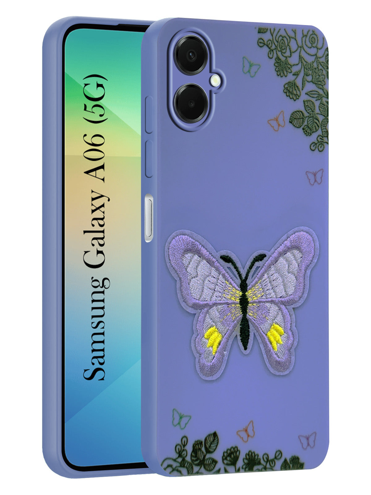 For Samsung Galaxy A06 Back Cover Case (Soft Butterfly Embroidery | Women Teen Girls | Camera Protection| Matte Silicone)