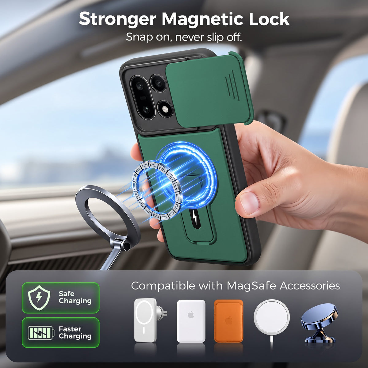 For OnePlus 15 5G Back Case Cover Metallic (Hybrid Armor Kickstand | Sliding Shutter Camera Protection | MagSafe Compatible)