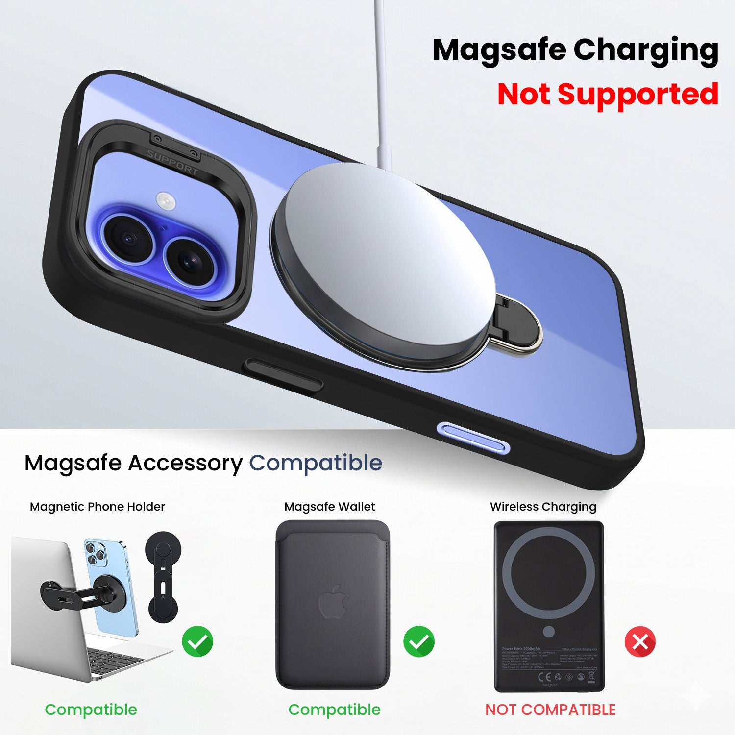 For Apple iPhone 16 Plus Back Cover Case Crystal (Lifetime Anti Yellow | Magnetic Ring Stand | Camera Lens Protection | MagSafe Compatible)