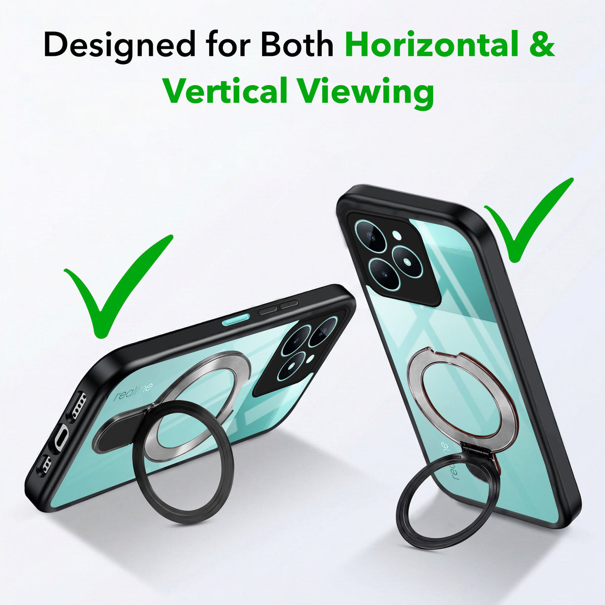 For Realme C51 Back Cover Case (Kick Stand Ring Holder | Life time Anti Yellow | Camera Protection)