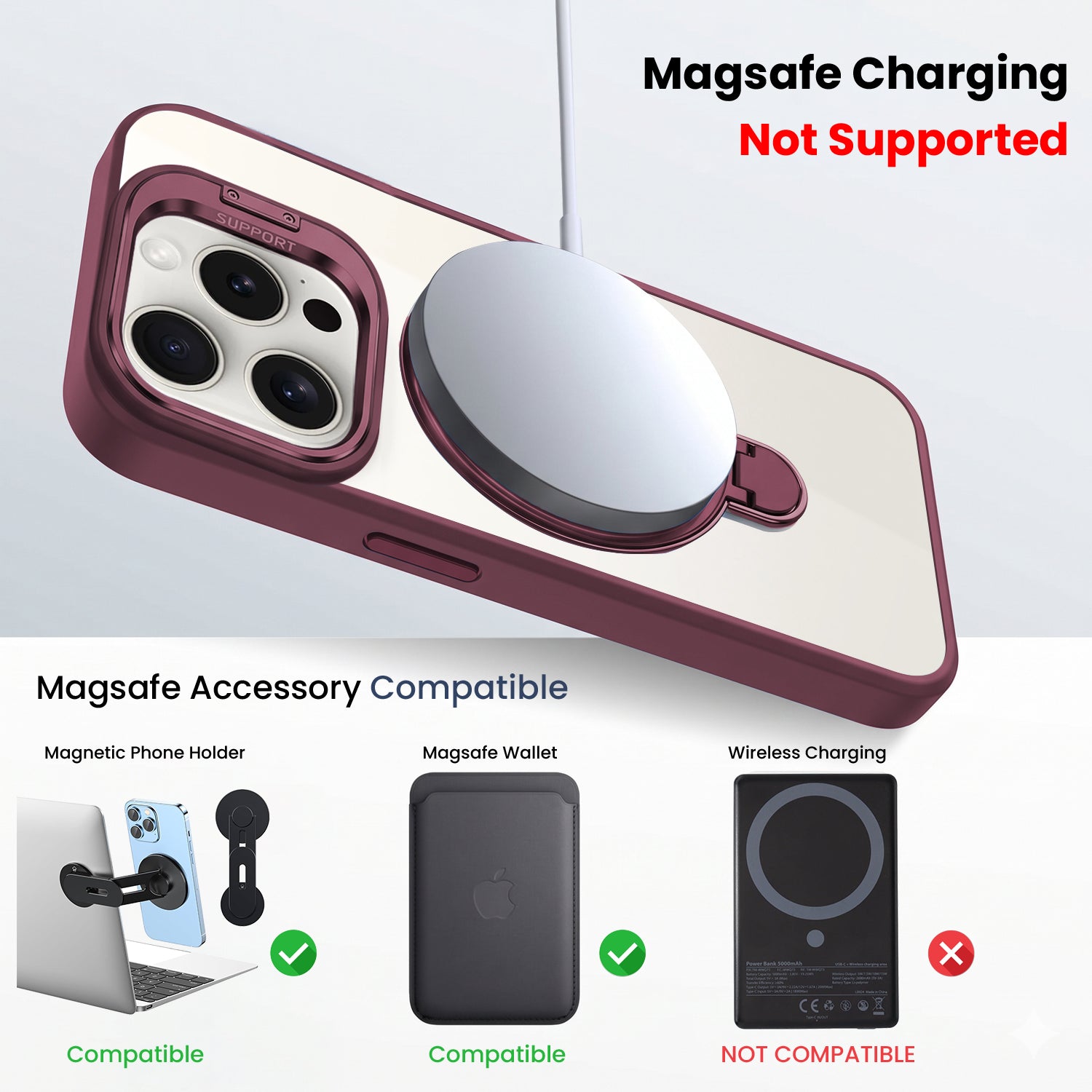 For Apple iPhone 15 Pro Back Cover Case Crystal (Lifetime Anti Yellow | Magnetic Ring Stand | Camera Lens Protection | MagSafe Compatible)