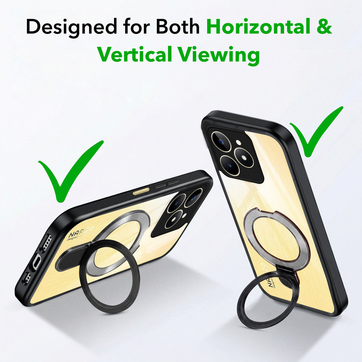 For Realme Narzo N53 Back Cover Case (Kick Stand Ring Holder | Life time Anti Yellow | Camera Protection)