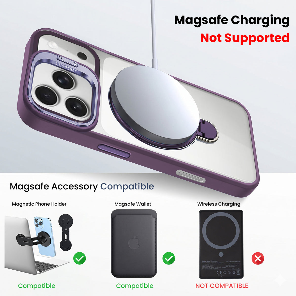 For iPhone 17 Pro Back Cover Case Crystal (Lifetime Anti Yellow | Magnetic Ring Stand | Camera Lens Protection | MagSafe Compatible)