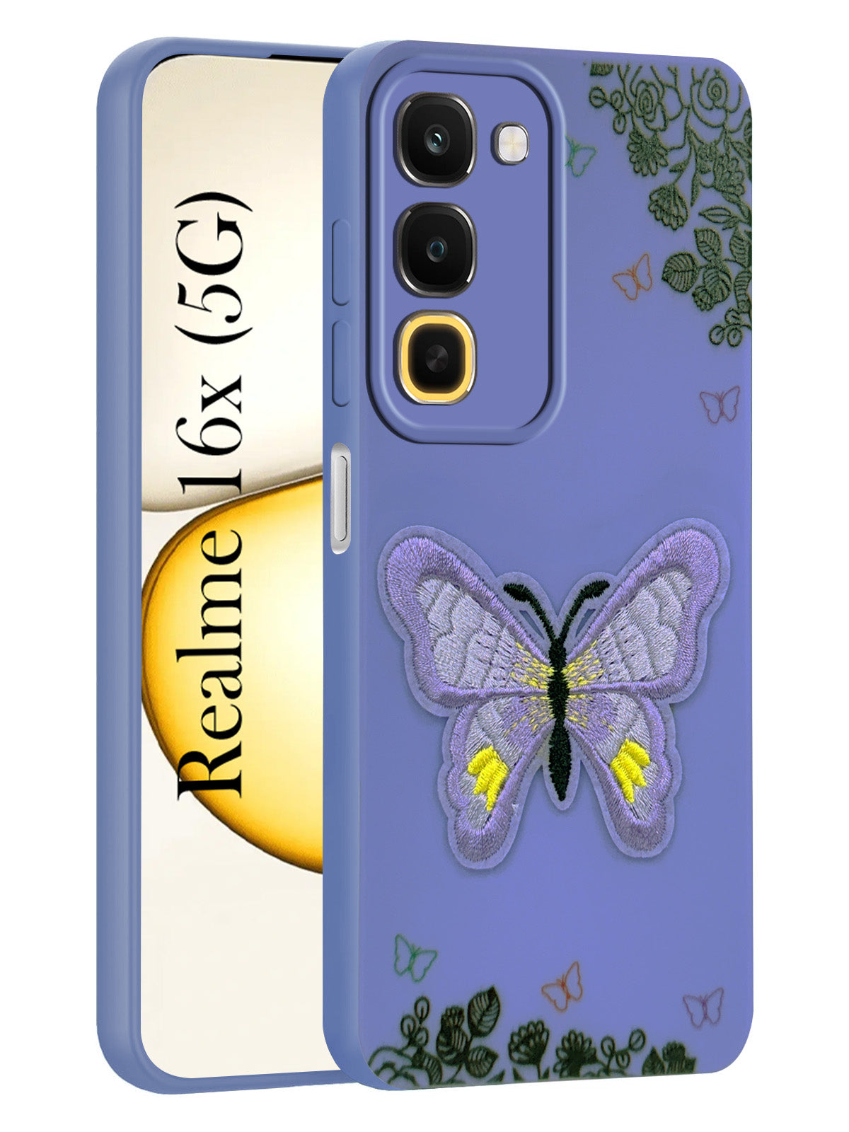 For Realme 16x 5G Back Cover Case (Soft Butterfly Embroidery | Women Teen Girls | Camera Protection| Matte Silicone)