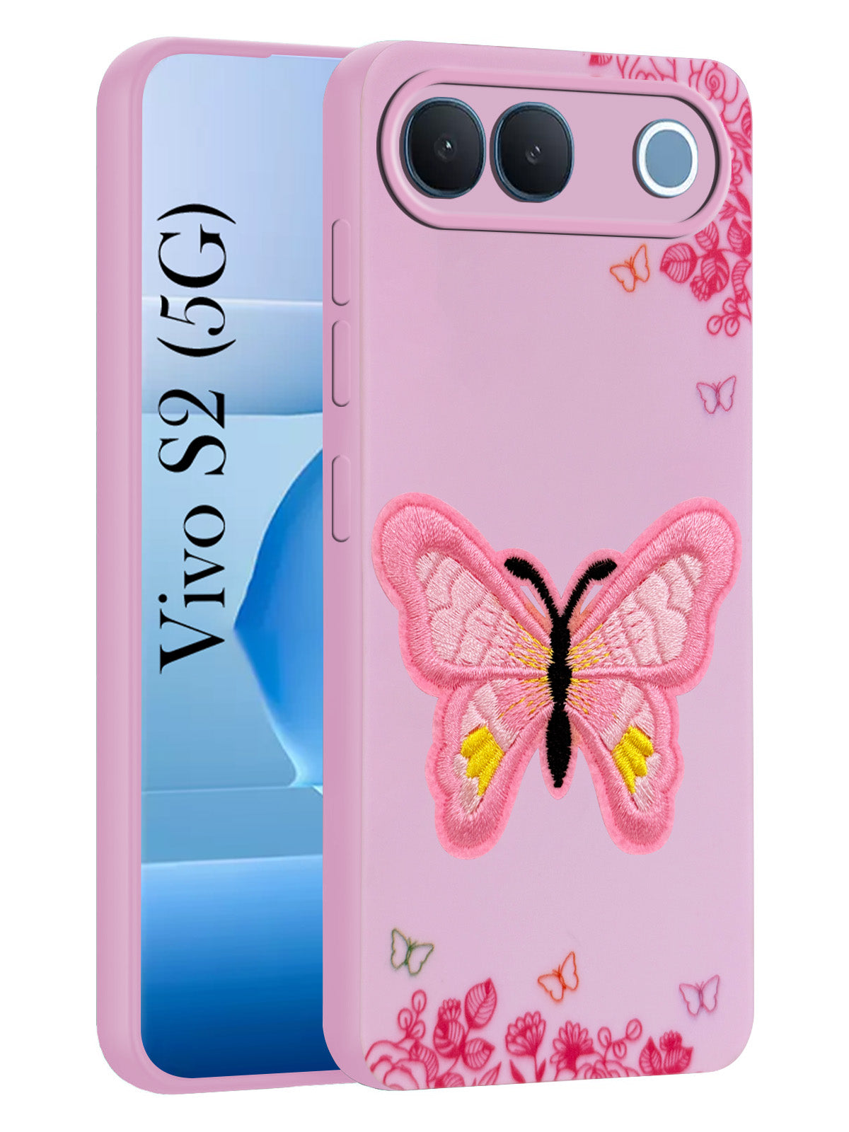 For Vivo S2 5G Back Cover Case (Soft Butterfly Embroidery | Women Teen Girls | Camera Protection| Matte Silicone)