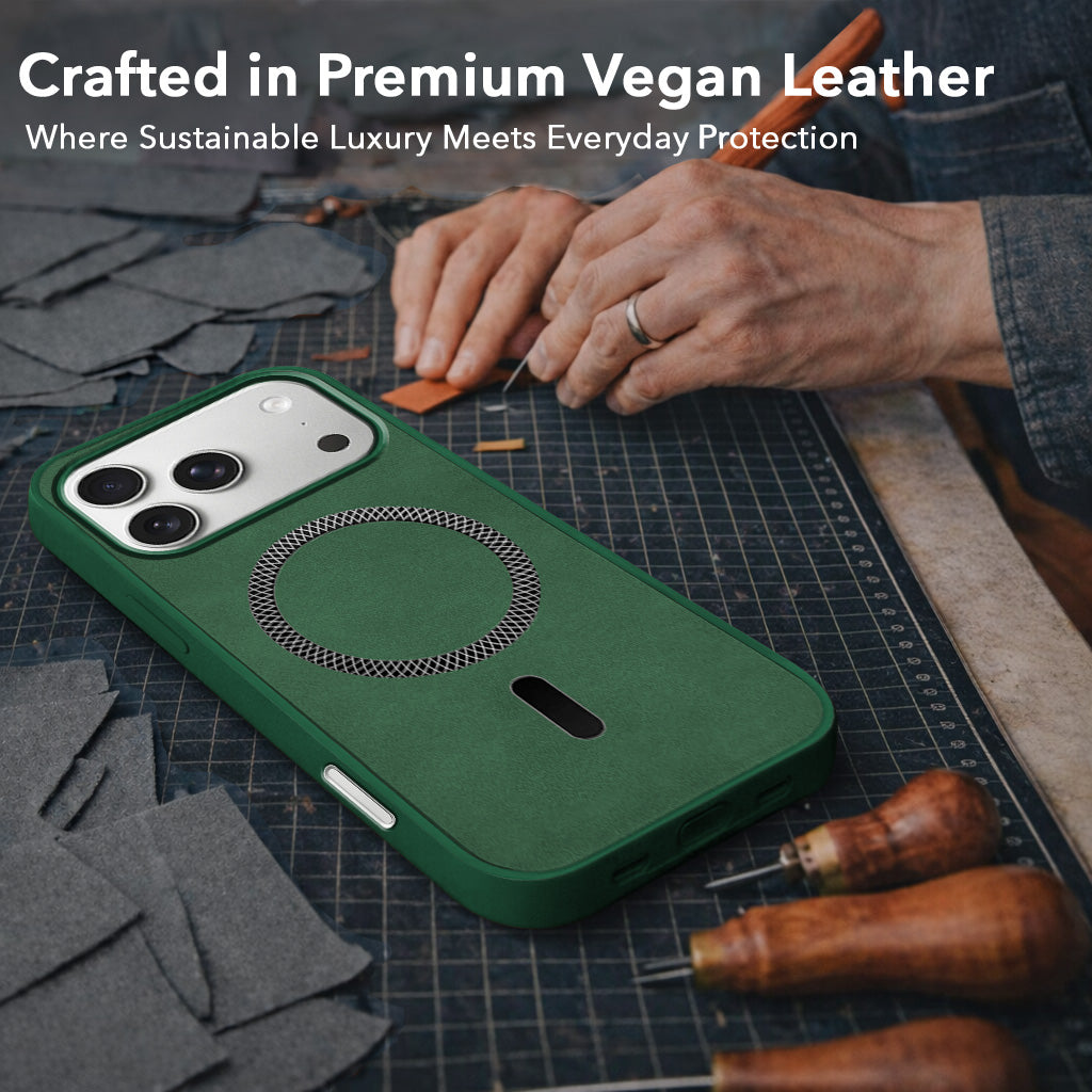 For Apple iPhone 17 Pro Back Cover Case Leather Finish (MagSafe Compatible Wireless Charging | Soft Touch | Camera Bump Protection)