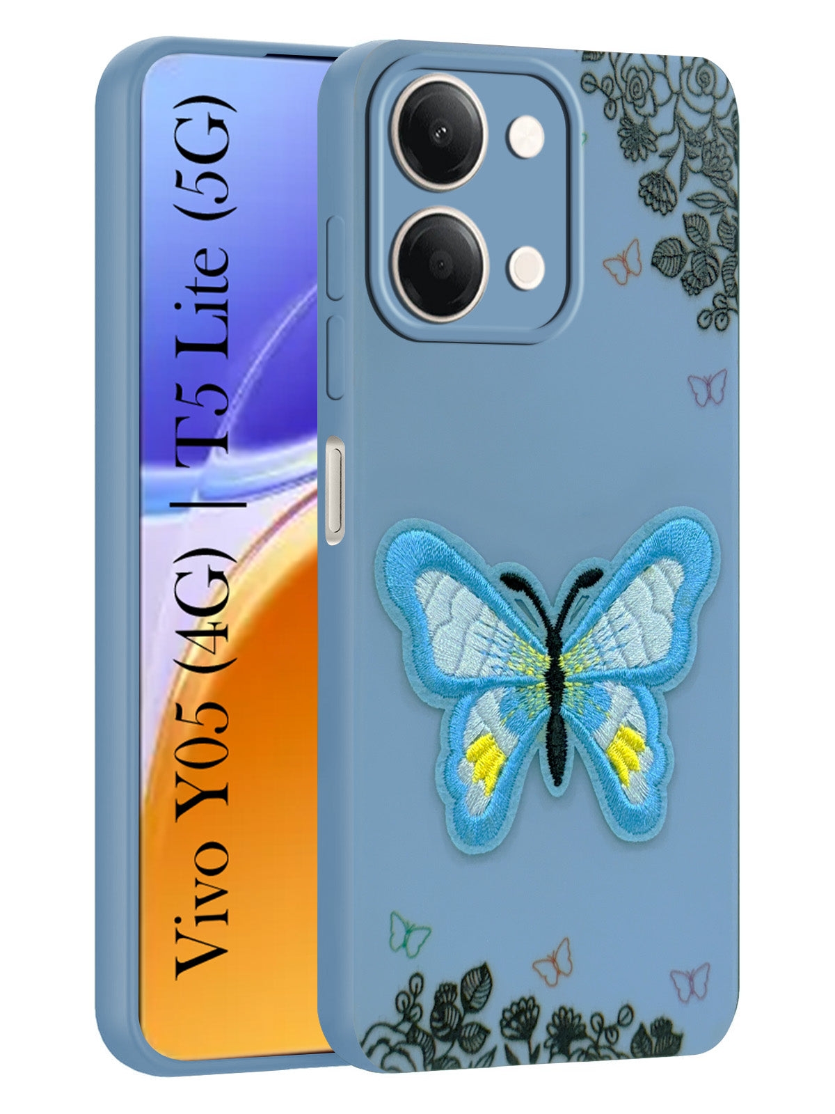 For Vivo Y05 (4G) | Vivo T5 Lite (5G) Back Cover Case (Soft Butterfly Embroidery | Women Teen Girls | Camera Protection| Matte Silicone)