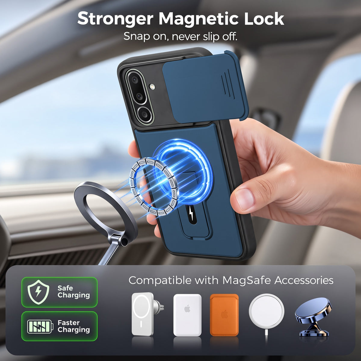 For Samsung Galaxy M56 | Samsung Galaxy F56 Back Case Cover Metallic (Hybrid Armor Kickstand | Sliding Shutter Camera Protection | MagSafe Compatible)