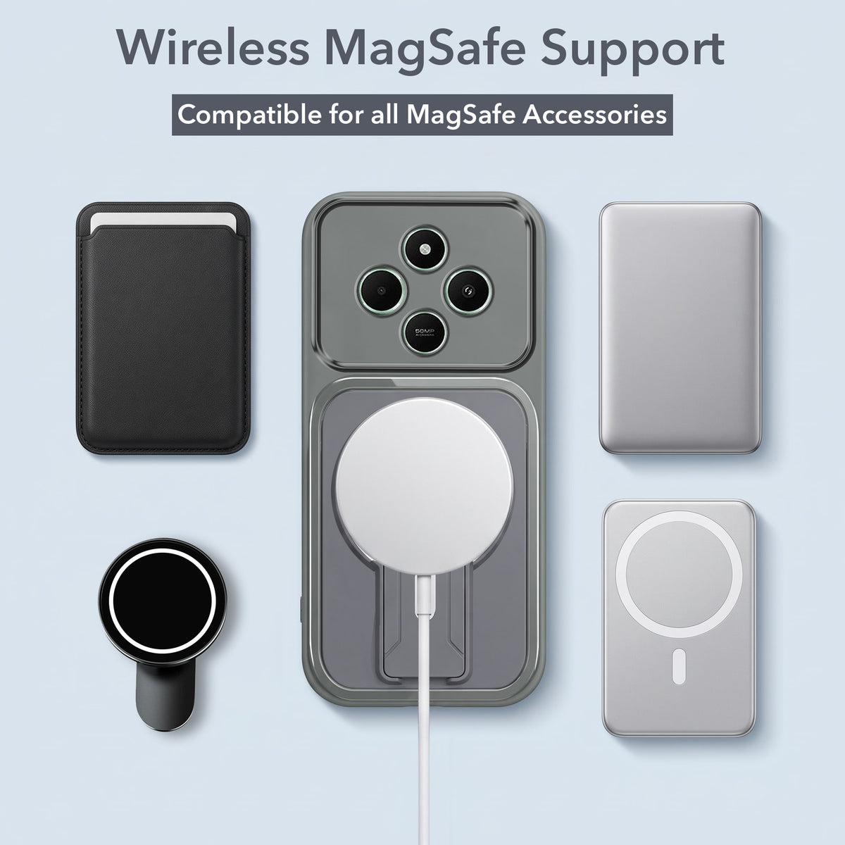 For Poco C75 | Poco M7 Back Case Cover Metallic (Hybrid Armor Kickstand | MagSafe Compatible | Camera Protection Shockproof)