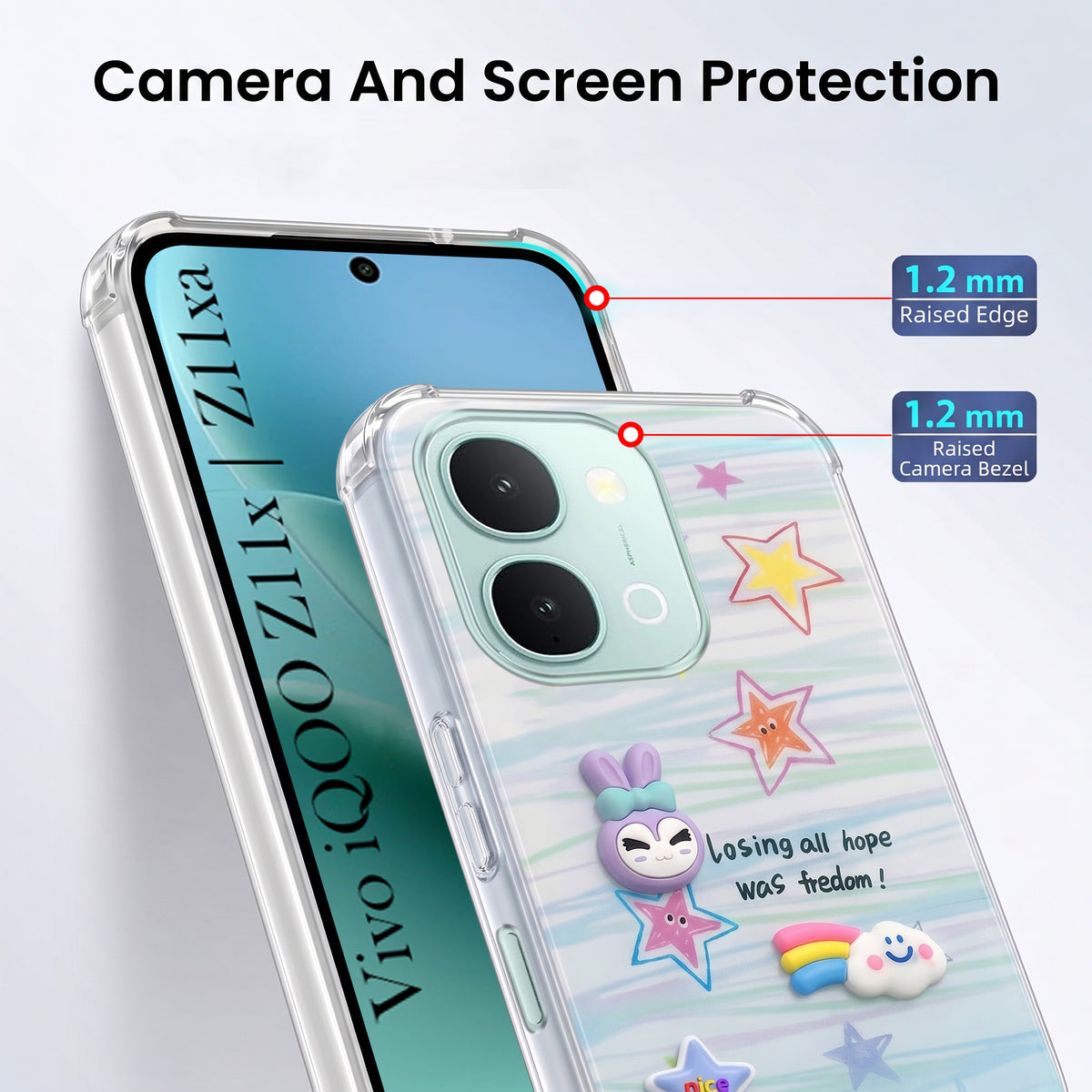 For iQOO Z11x | iQOO Z11xa Back Cover Case (3D Cute Cartoons | Hard Back Side Soft | Matte Premium Finish | HD Printing)