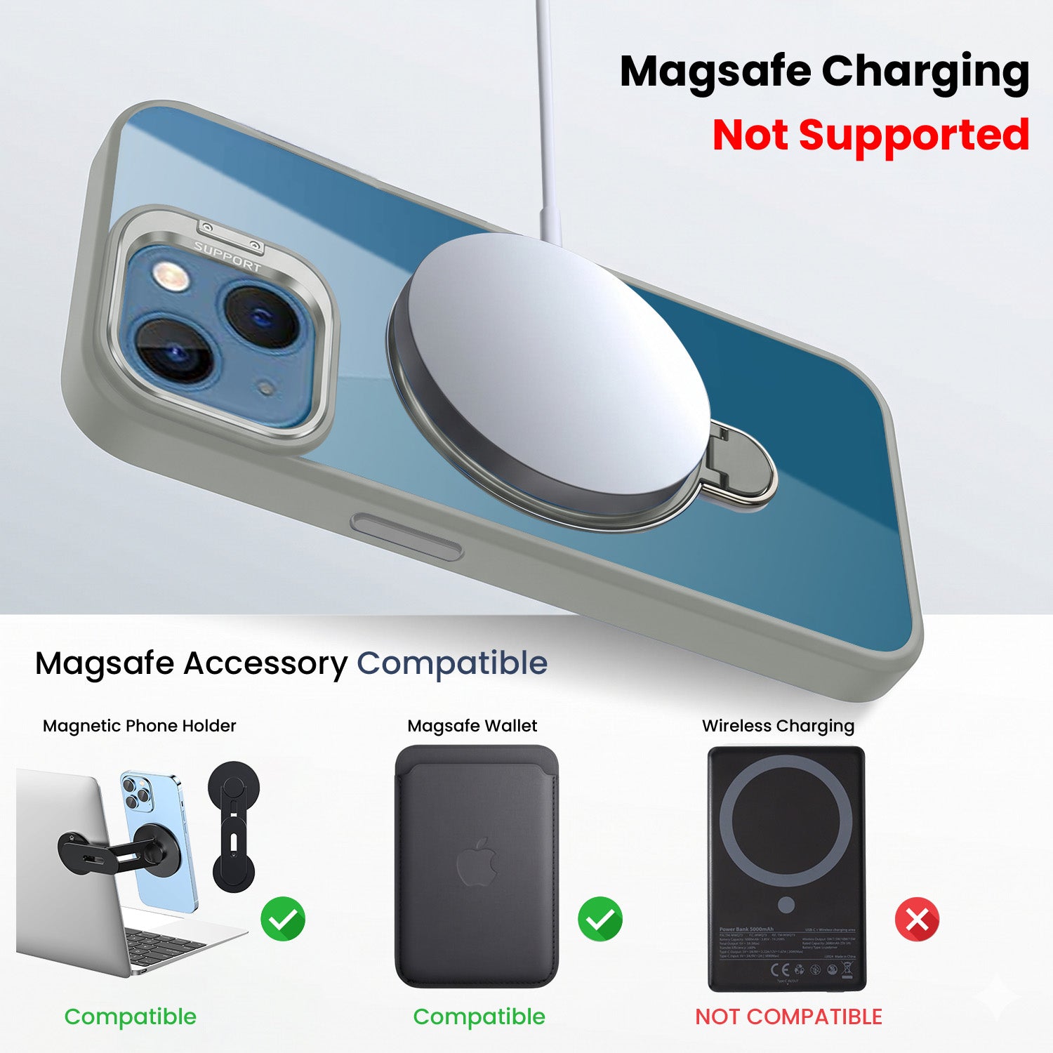 For Apple iPhone 13 Back Cover Case Crystal (Lifetime Anti Yellow | Magnetic Ring Stand | Camera Lens Protection | MagSafe Compatible)