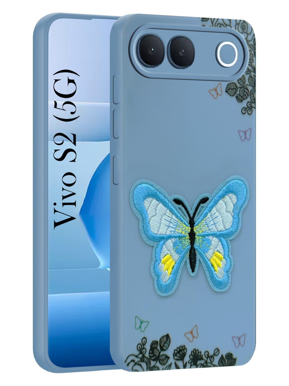For Vivo S2 5G Back Cover Case (Soft Butterfly Embroidery | Women Teen Girls | Camera Protection| Matte Silicone)