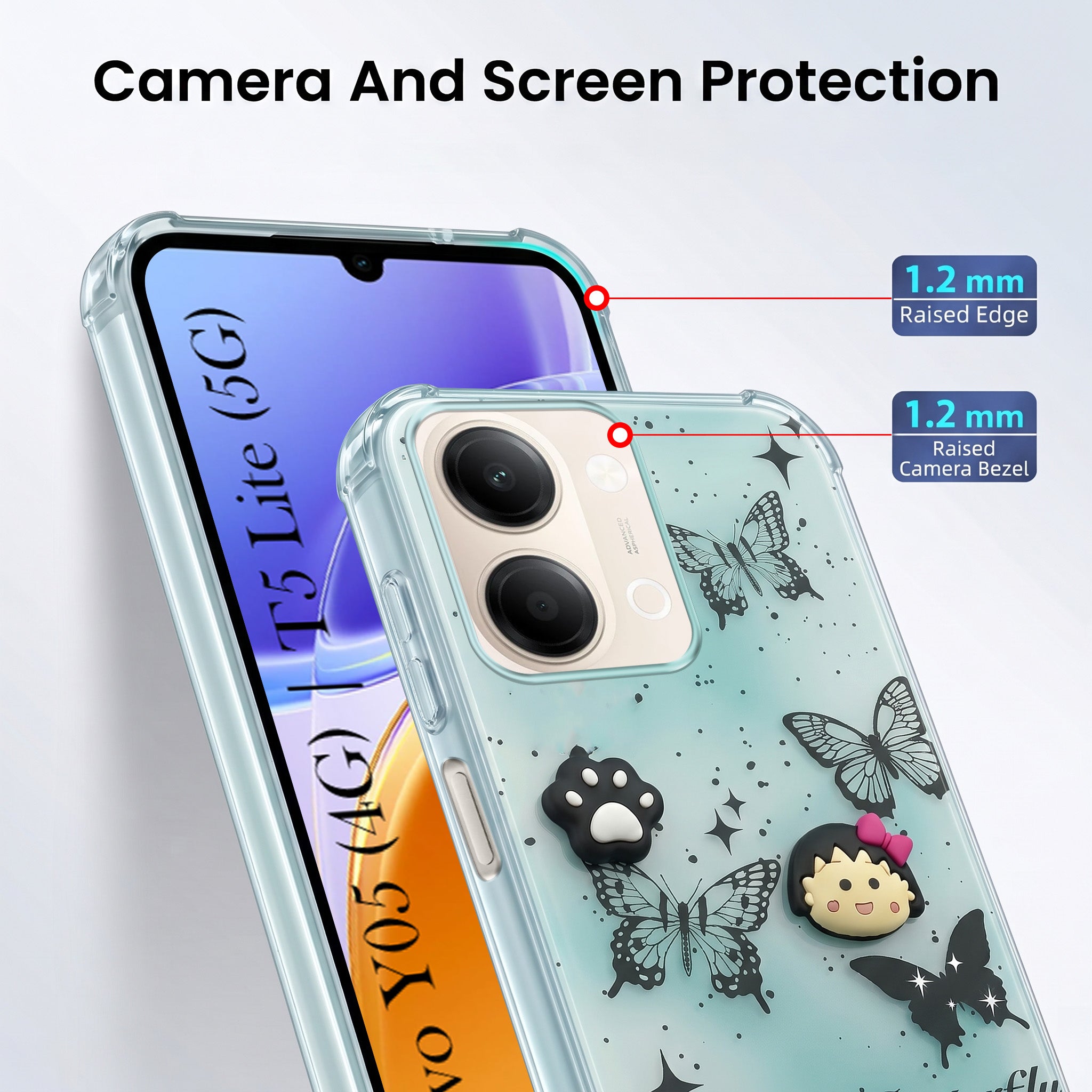For Vivo Y05 4G Back Cover Case (3D Cute Cartoons | Hard Back Side Soft | Matte Premium Finish | HD Printing)