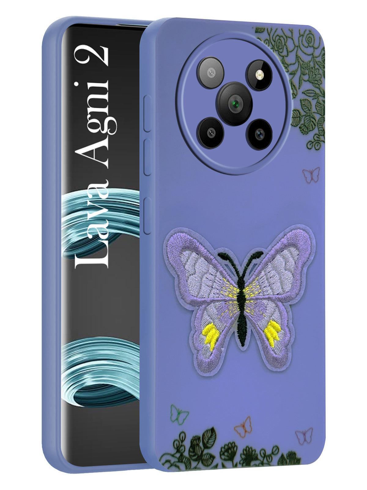 For Lava Agni 2 5G Back Cover Case (Soft Butterfly Embroidery | Women Teen Girls | Camera Protection| Matte Silicone)
