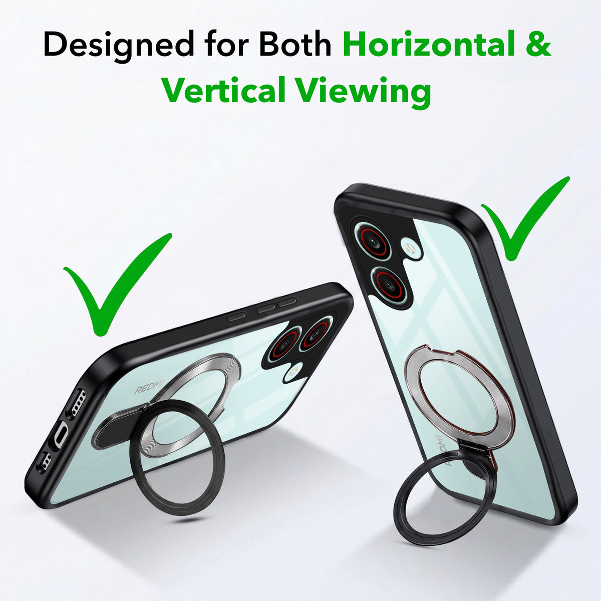 For Redmi Turbo 5 Back Cover Case (Kick Stand Ring Holder | Life time Anti Yellow | Camera Protection)