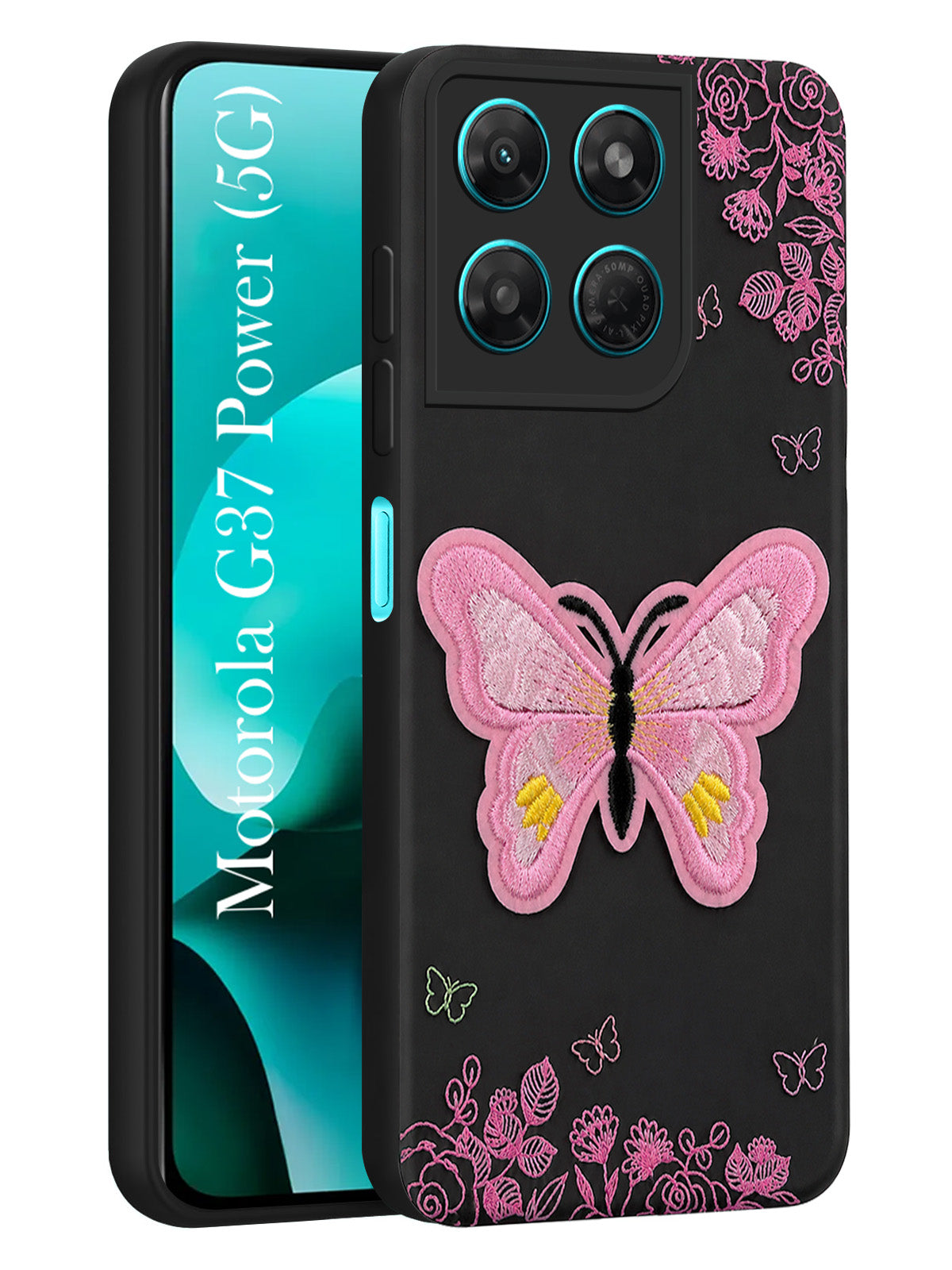 For Motorola Moto G37 Power Back Cover Case (Soft Butterfly Embroidery | Women Teen Girls | Camera Protection| Matte Silicone)