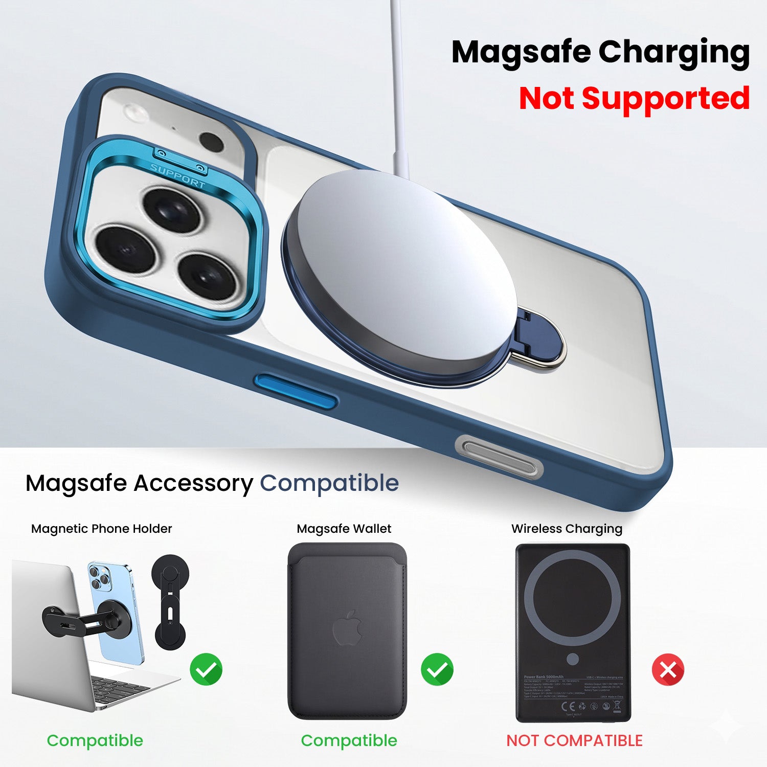 For Apple iPhone 17 Pro Back Cover Case Crystal (Lifetime Anti Yellow | Magnetic Ring Stand | Camera Lens Protection | MagSafe Compatible)