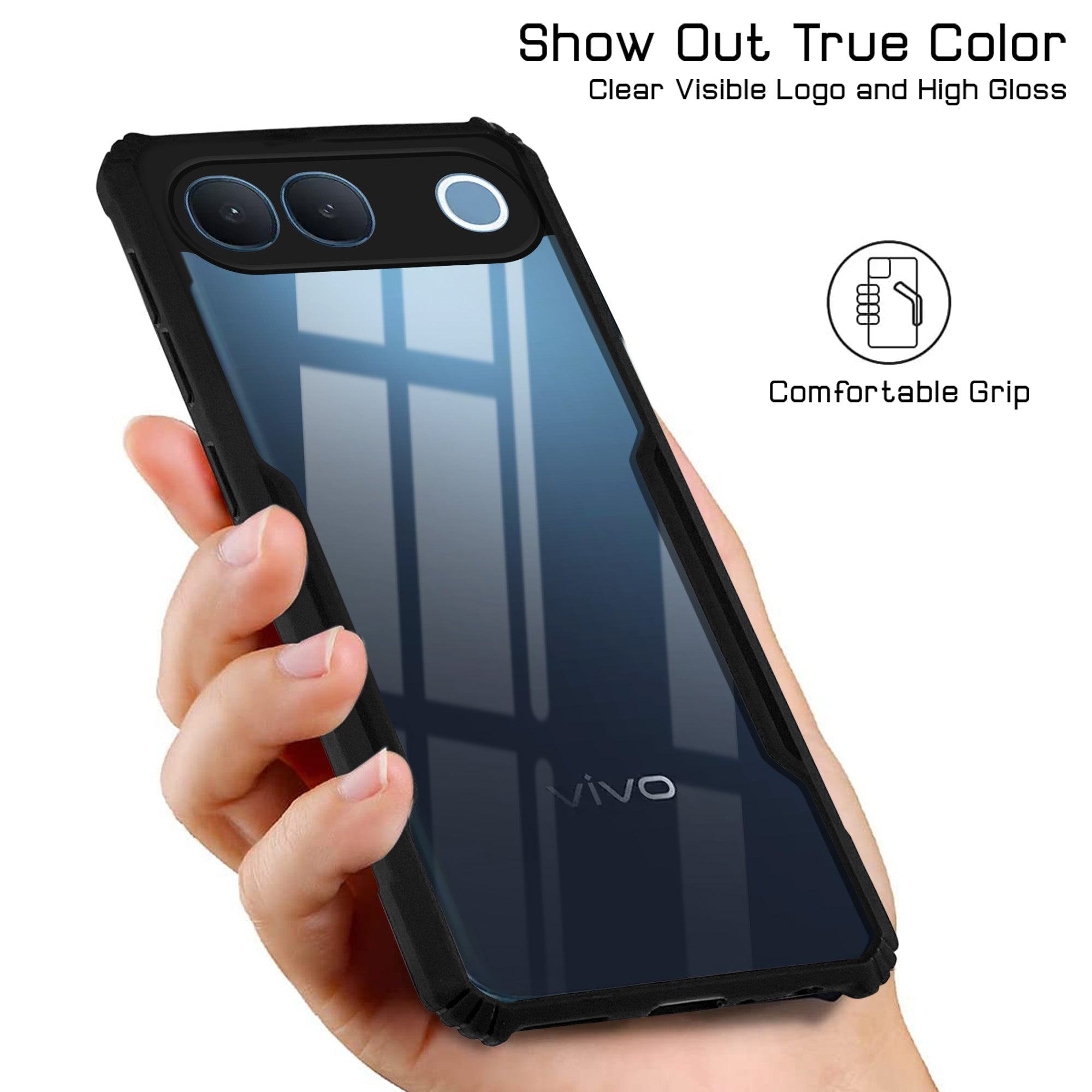 For Vivo S2 5G Back Cover Case Hybrid (Shockproof with Polycarbonate Clear Panel | Professional Black)