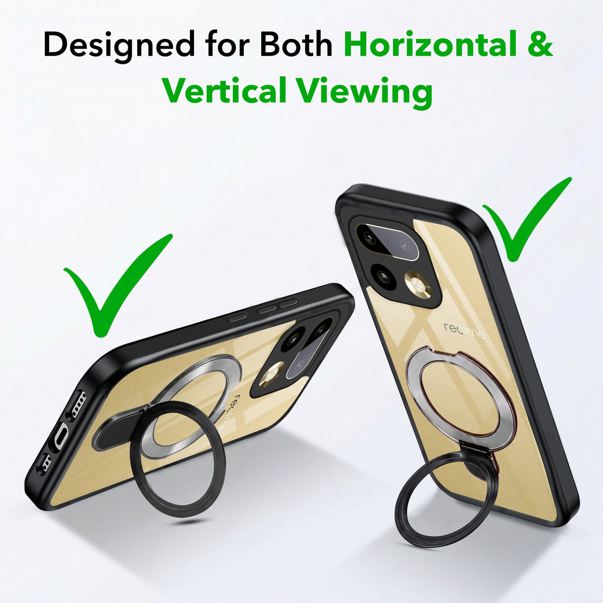 For Realme 16 Pro Plus 5G Back Cover Case (Kick Stand Ring Holder | Life time Anti Yellow | Camera Protection)
