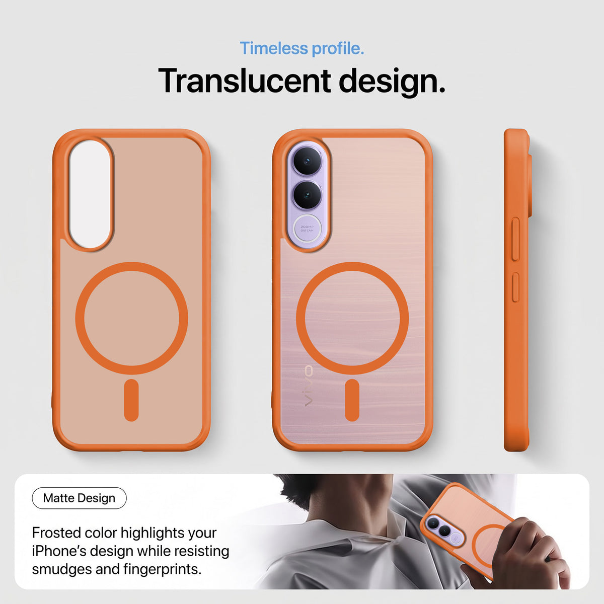 For Vivo V70 FE 5G Matte Finish Back Case Cover (MagSafe Compatible | Translucent Soft Touch | Slim and Unbreakable)