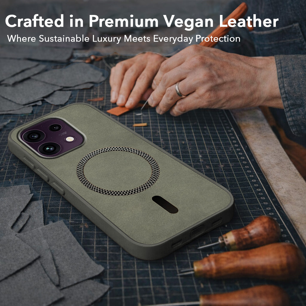 For Oppo Reno 16C 5G Back Cover Case Leather Finish (MagSafe Compatible Wireless Charging | Soft Touch | Camera Bump Protection)