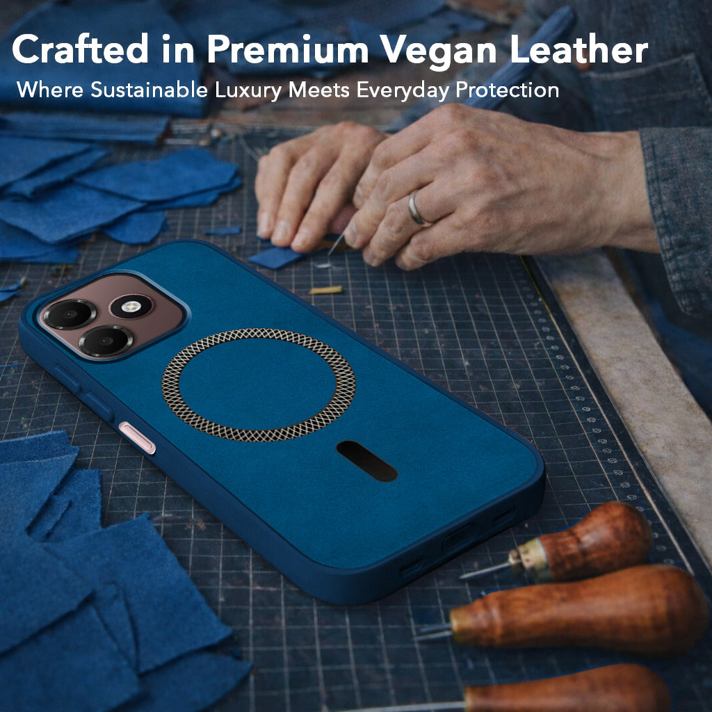 For Oppo A6c 4G Back Cover Case Leather Finish (MagSafe Compatible Wireless Charging | Soft Touch | Camera Bump Protection)