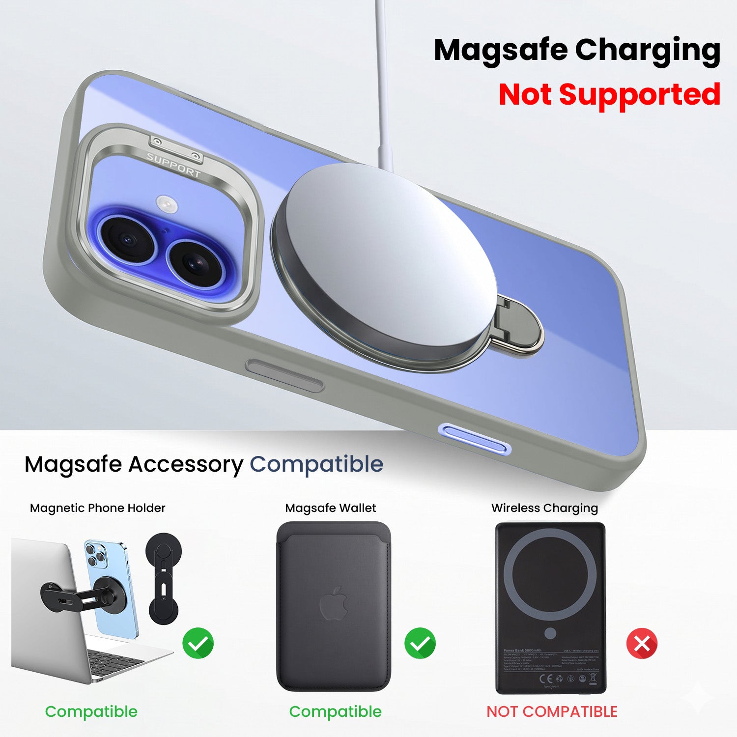 For Apple iPhone 16 Plus Back Cover Case Crystal (Lifetime Anti Yellow | Magnetic Ring Stand | Camera Lens Protection | MagSafe Compatible)