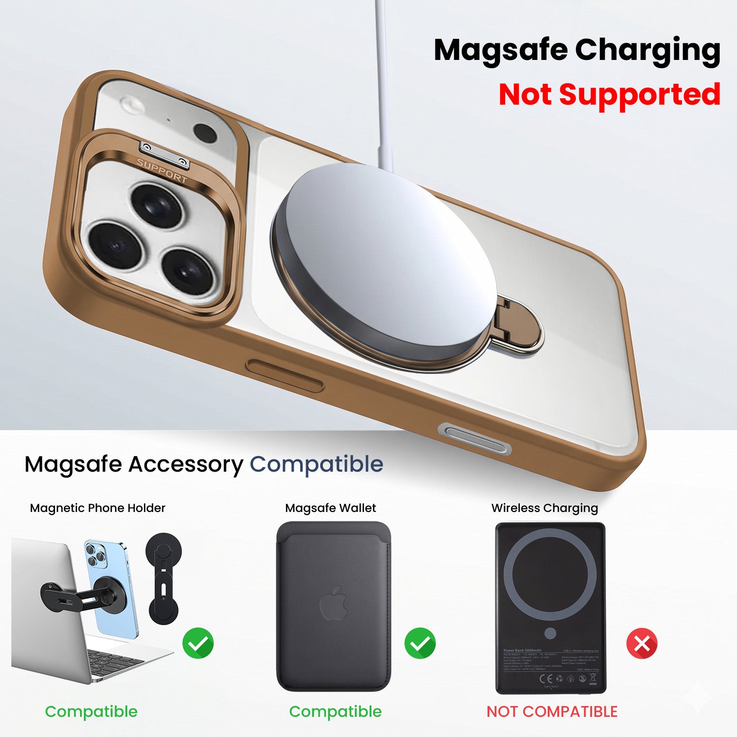 For Apple iPhone 17 Pro Back Cover Case Crystal (Lifetime Anti Yellow | Magnetic Ring Stand | Camera Lens Protection | MagSafe Compatible)