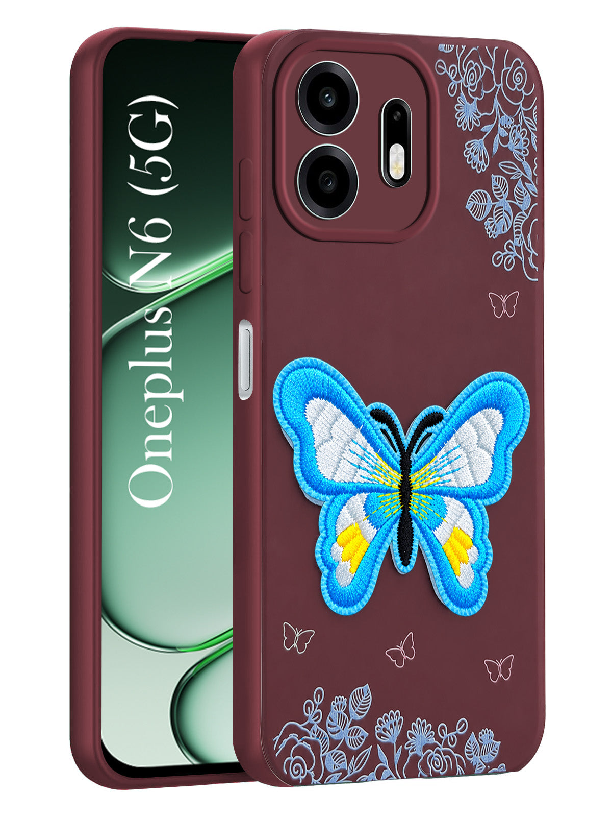 For OnePlus N6 Back Cover Case (Soft Butterfly Embroidery | Women Teen Girls | Camera Protection| Matte Silicone)