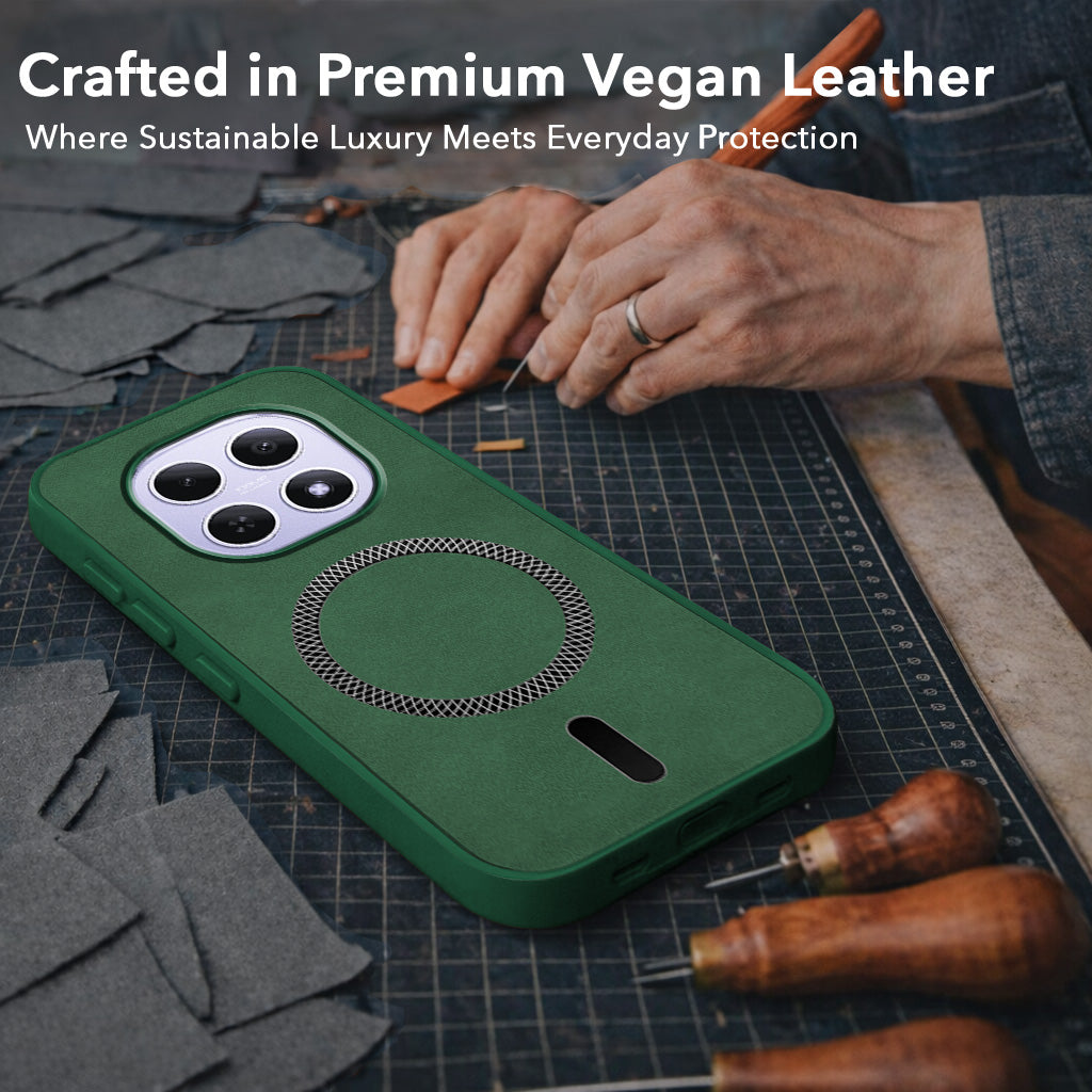 For Xiaomi Redmi Note 15 5G | Redmi Note 15 SE 5G Back Cover Case Leather Finish (MagSafe Compatible Wireless Charging | Soft Touch | Camera Bump Protection)