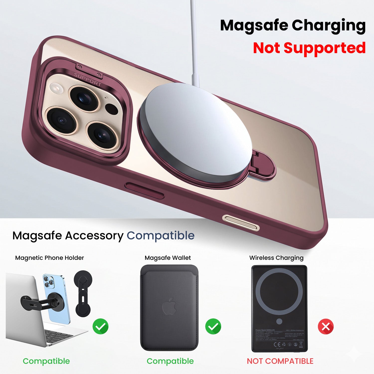For Apple iPhone 16 Pro Back Cover Case Crystal (Lifetime Anti Yellow | Magnetic Ring Stand | Camera Lens Protection | MagSafe Compatible)