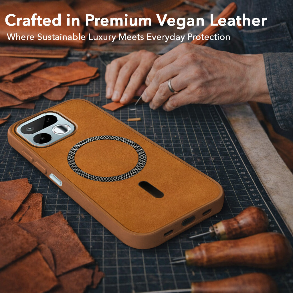 For Realme 16T 5G Back Cover Case Leather Finish (MagSafe Compatible Wireless Charging | Soft Touch | Camera Bump Protection)