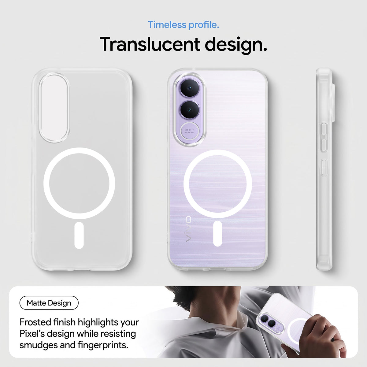For Vivo V70 FE 5G Matte Finish Back Case Cover (MagSafe Compatible | Translucent Soft Touch | Slim and Unbreakable)