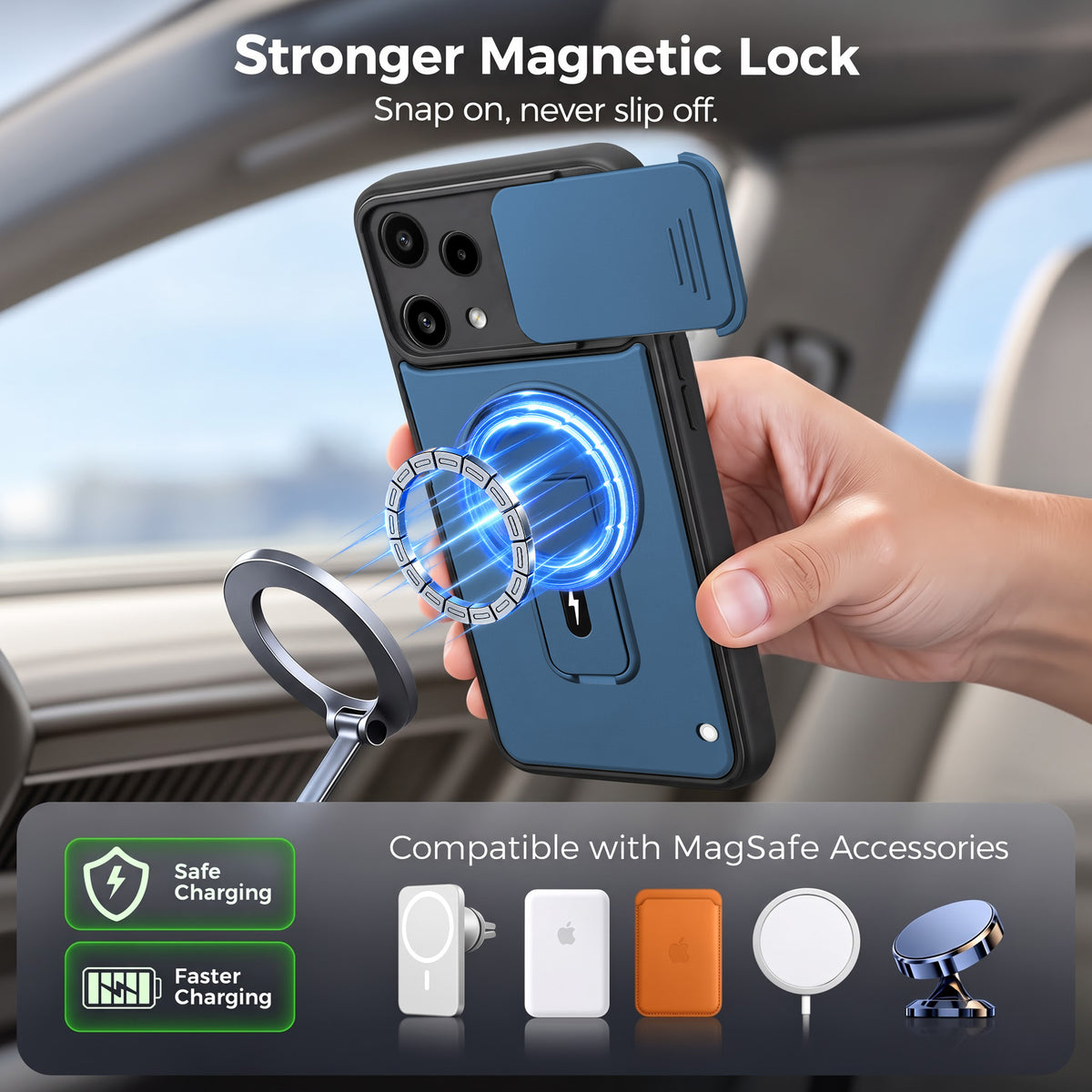 For Nothing Phone 3A Lite Back Case Cover Metallic (Hybrid Armor Kickstand | Sliding Shutter Camera Protection | MagSafe Compatible)