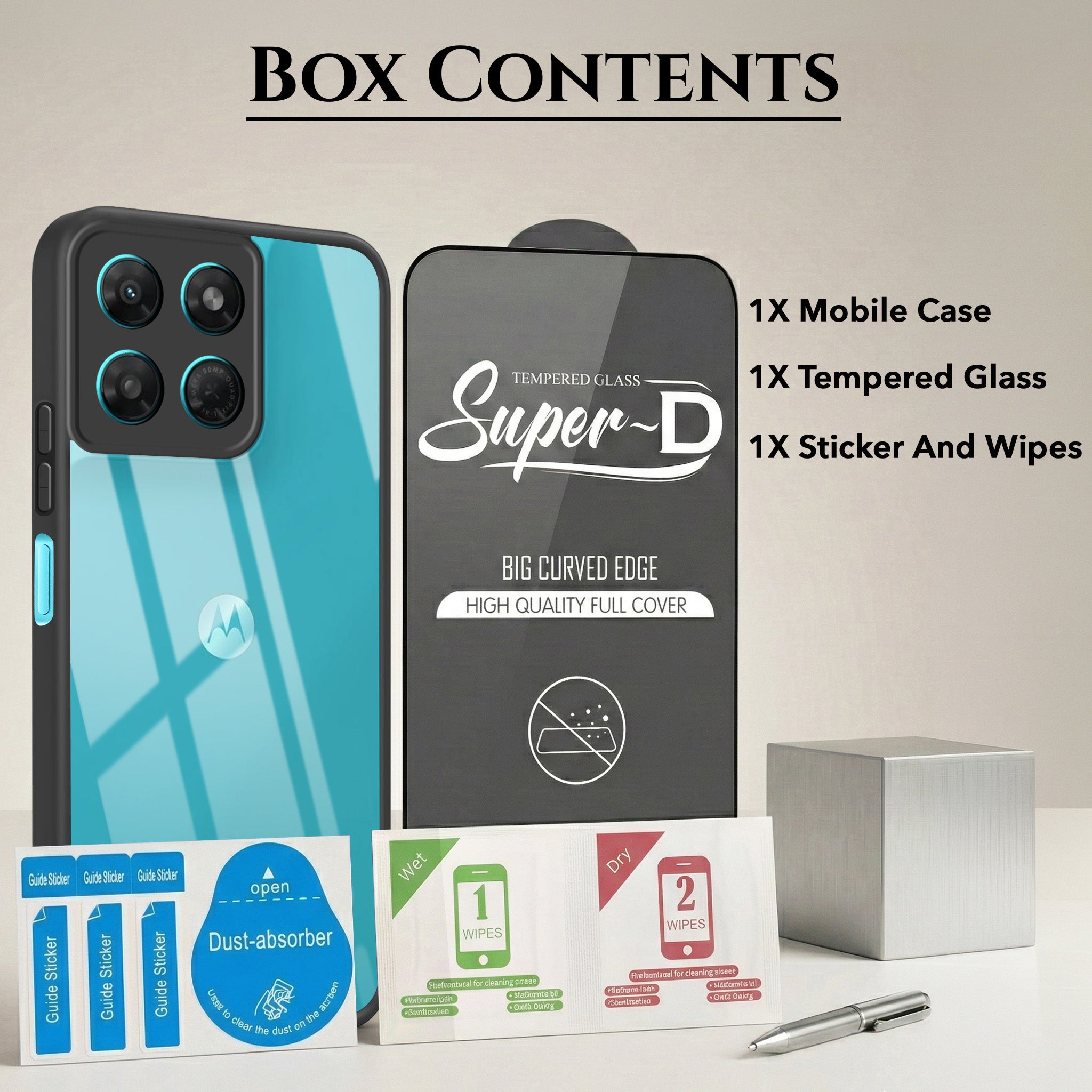 For Motorola Moto G37 (Combo with Back Cover and 9H Tempered Glass (Lifetime Anti-Yellow | Crystal Clear Shockproof | Oleophobic Coating Screen Glass)