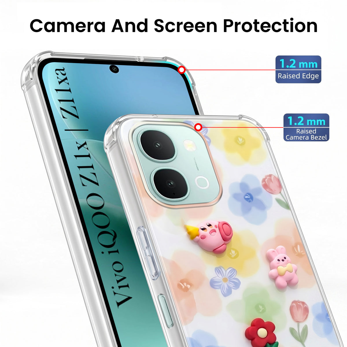For iQOO Z11x | iQOO Z11xa Back Cover Case (3D Cute Cartoons | Hard Back Side Soft | Matte Premium Finish | HD Printing)