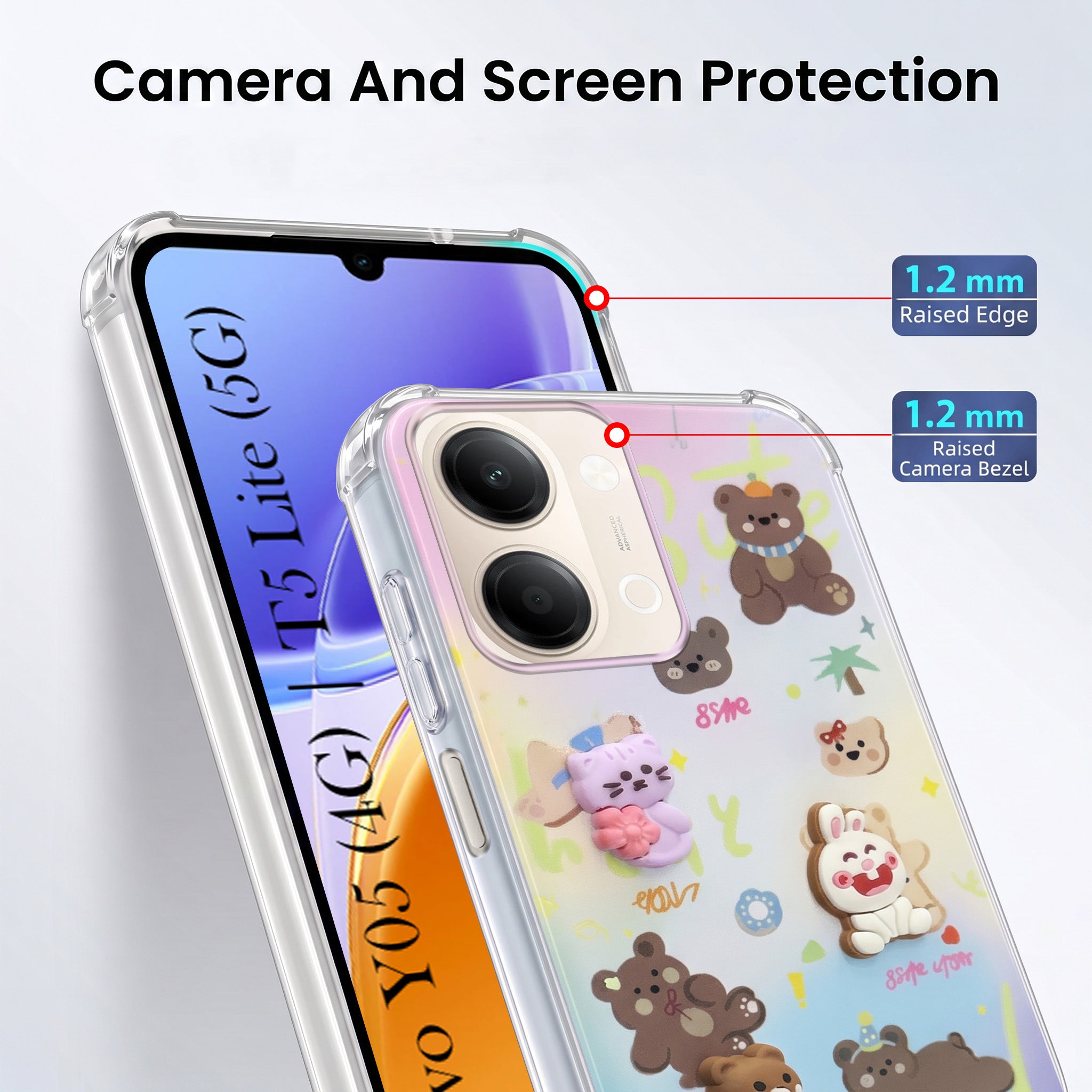 For Vivo Y05 4G Back Cover Case (3D Cute Cartoons | Hard Back Side Soft | Matte Premium Finish | HD Printing)