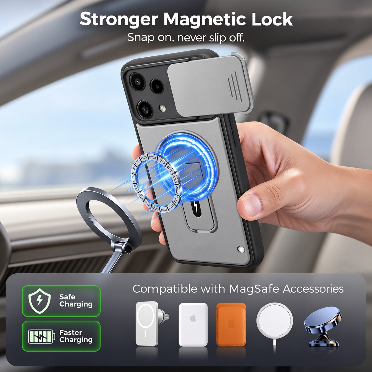 For Nothing Phone 3A Lite Back Case Cover Metallic (Hybrid Armor Kickstand | Sliding Shutter Camera Protection | MagSafe Compatible)