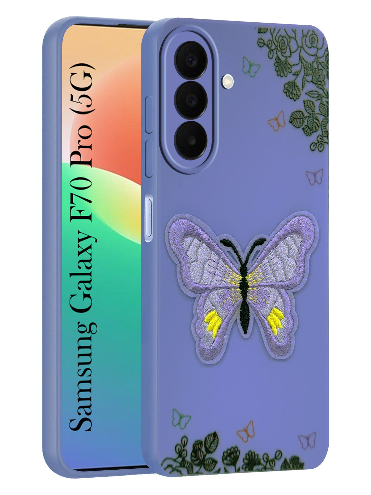For Samsung Galaxy F70 Pro 5G Back Cover Case (Soft Butterfly Embroidery | Women Teen Girls | Camera Protection| Matte Silicone)