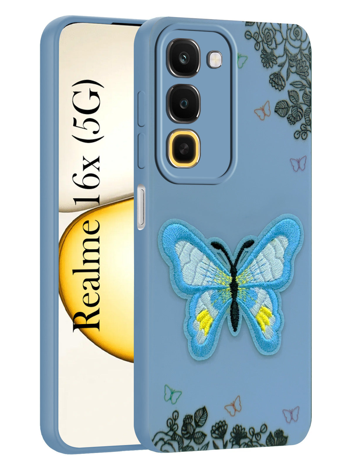 For Realme 16x 5G Back Cover Case (Soft Butterfly Embroidery | Women Teen Girls | Camera Protection| Matte Silicone)