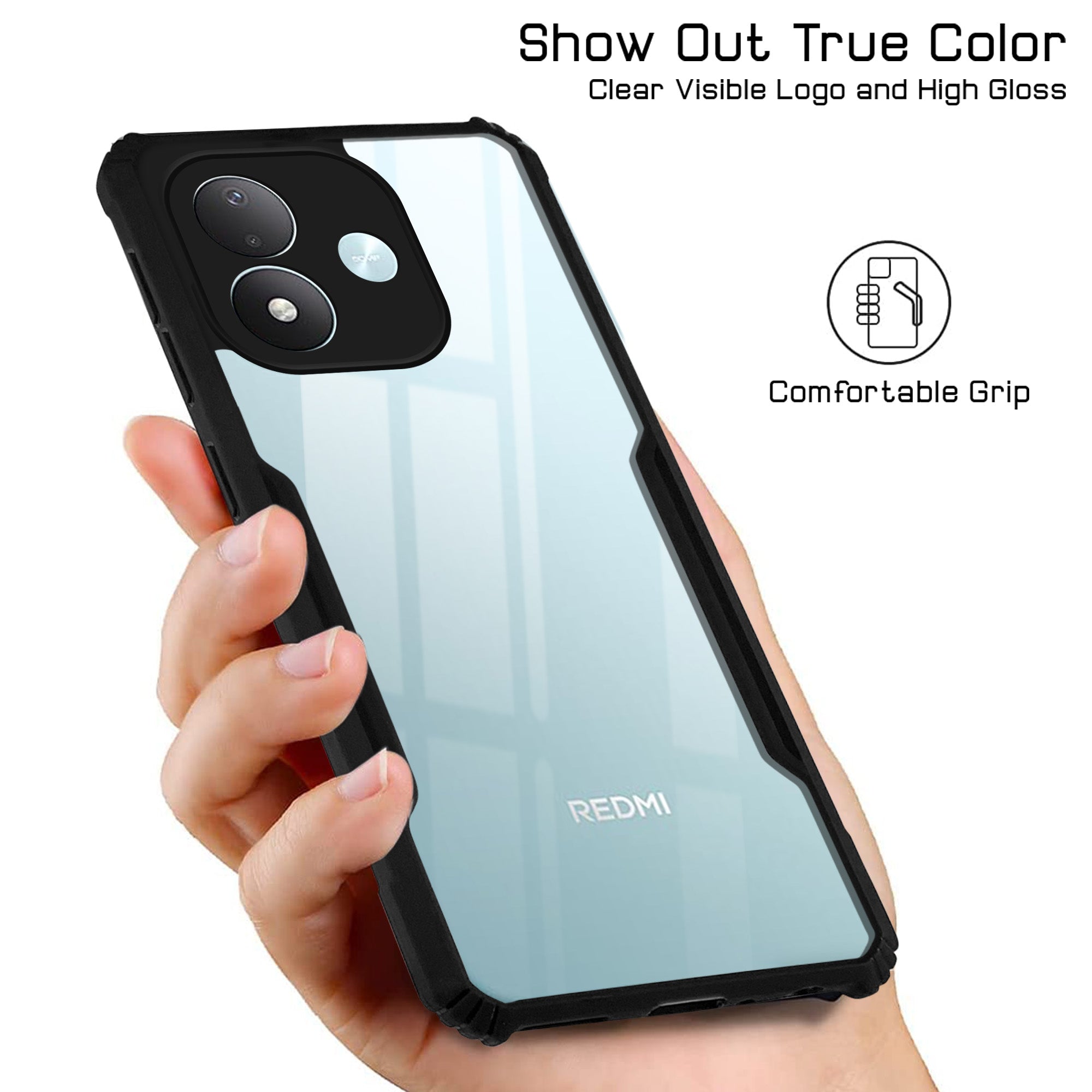 For Redmi Note 17 5G Back Cover Case Hybrid (Shockproof with Polycarbonate Clear Panel | Professional Black)