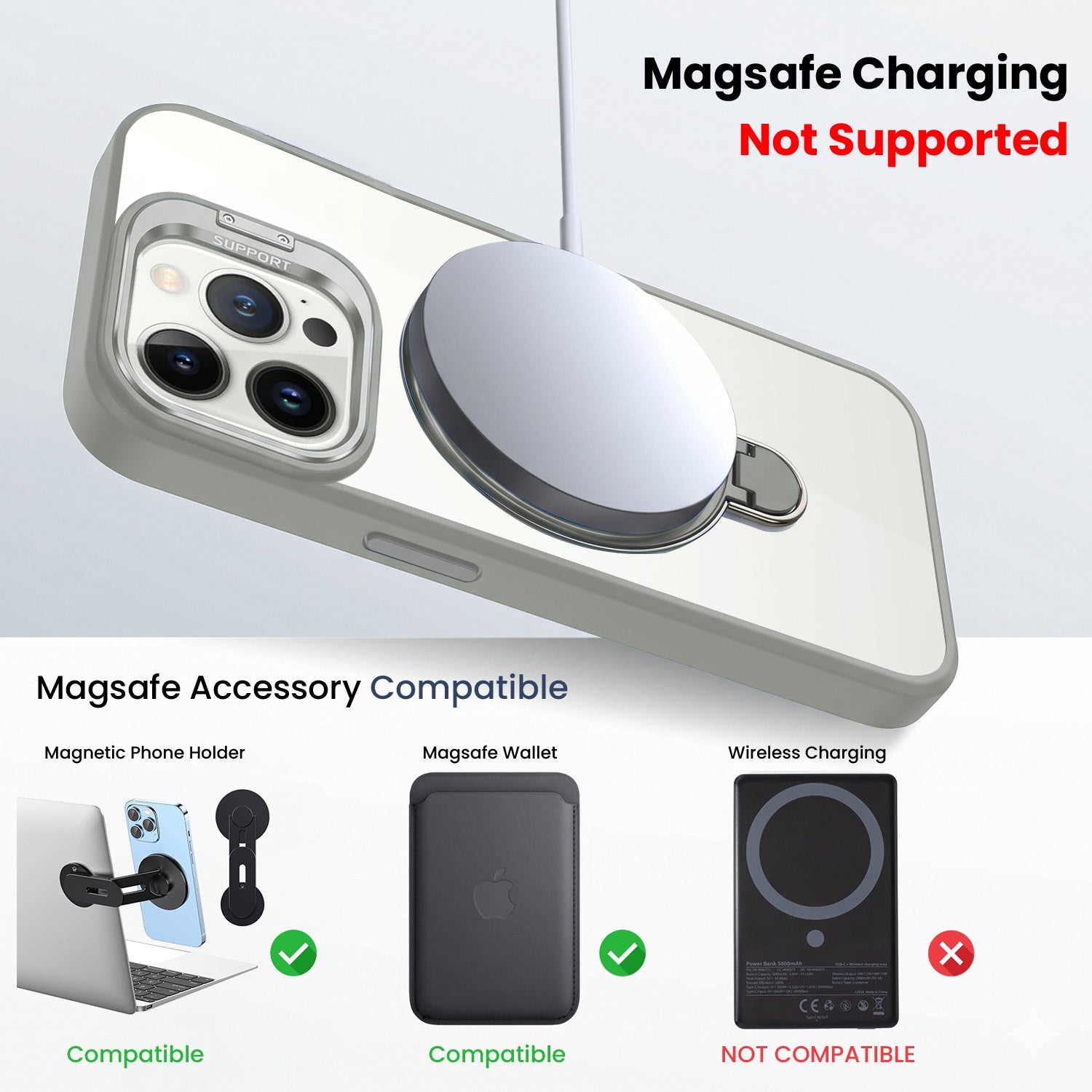 For Apple iPhone 13 Pro Max Back Cover Case Crystal (Lifetime Anti Yellow | Magnetic Ring Stand | Camera Lens Protection | MagSafe Compatible)