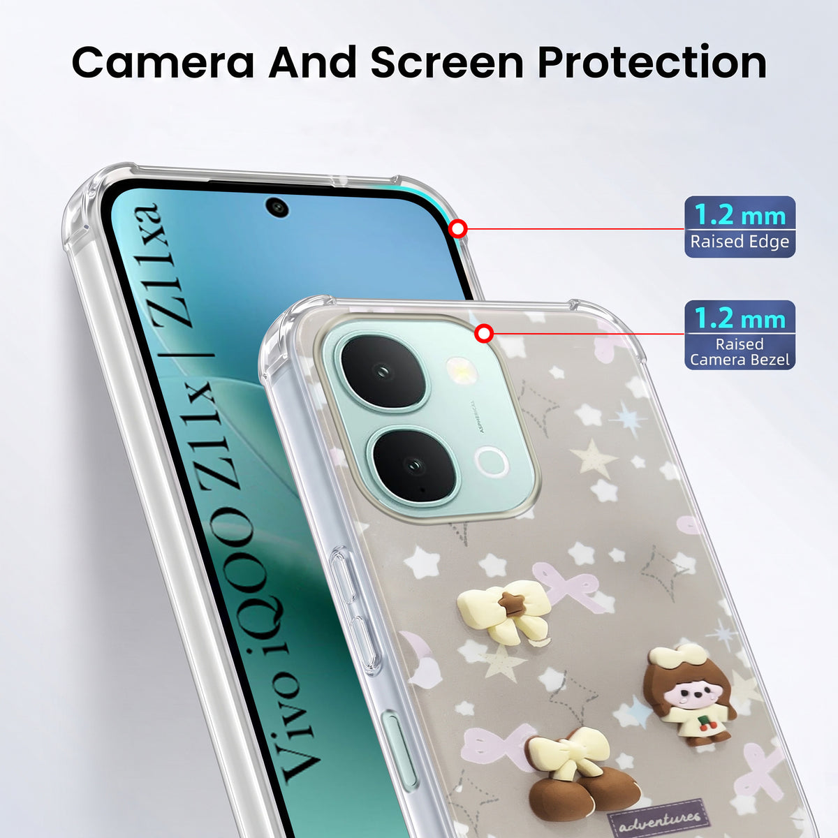 For iQOO Z11x | iQOO Z11xa Back Cover Case (3D Cute Cartoons | Hard Back Side Soft | Matte Premium Finish | HD Printing)