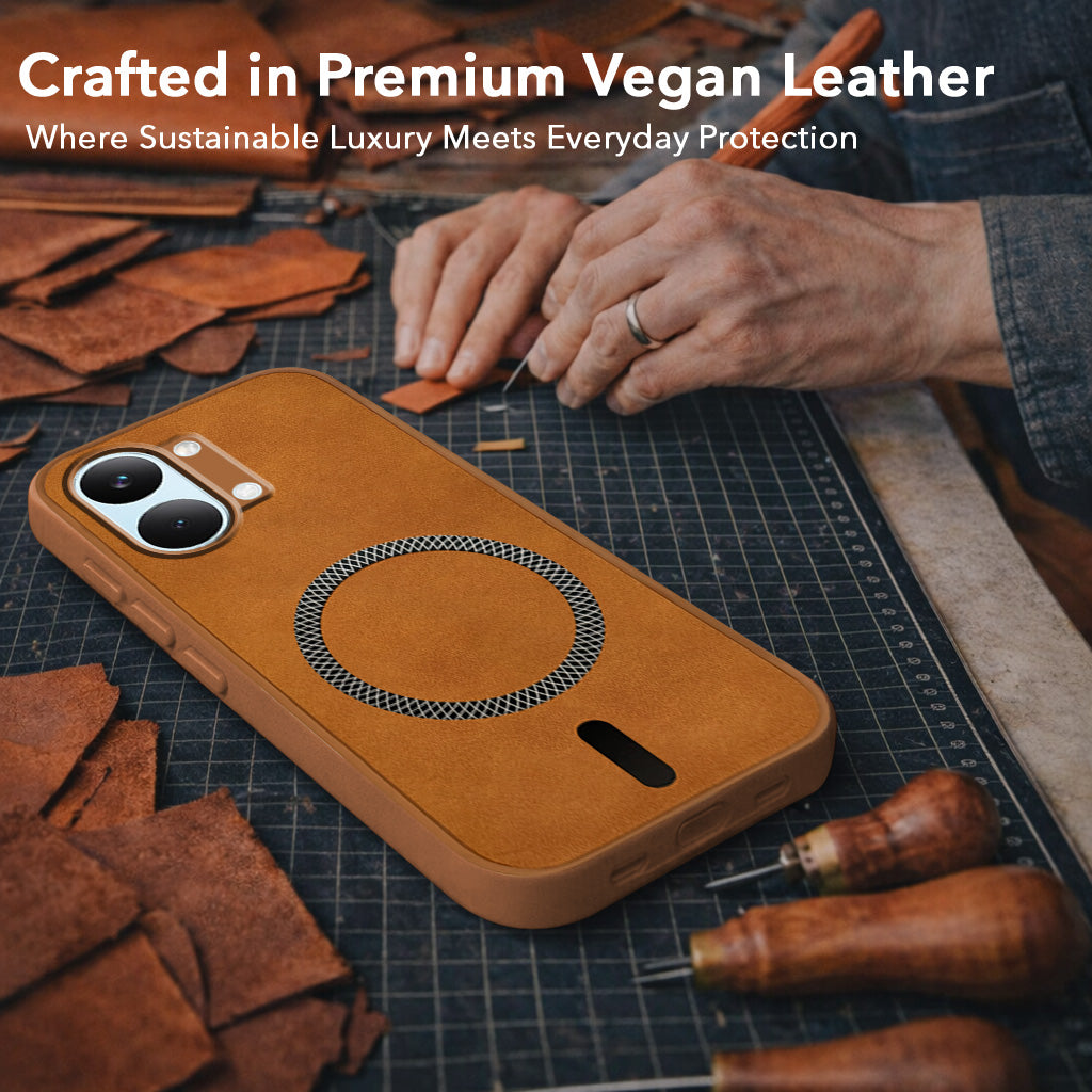 For Poco X8 Pro Max 5G Back Cover Case Leather Finish (MagSafe Compatible Wireless Charging | Soft Touch | Camera Bump Protection)