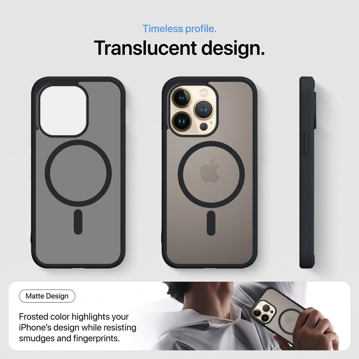 For Apple iPhone 13 Pro Max Matte Finish Back Case Cover (MagSafe Compatible | Translucent Soft Touch | Slim and Unbreakable)