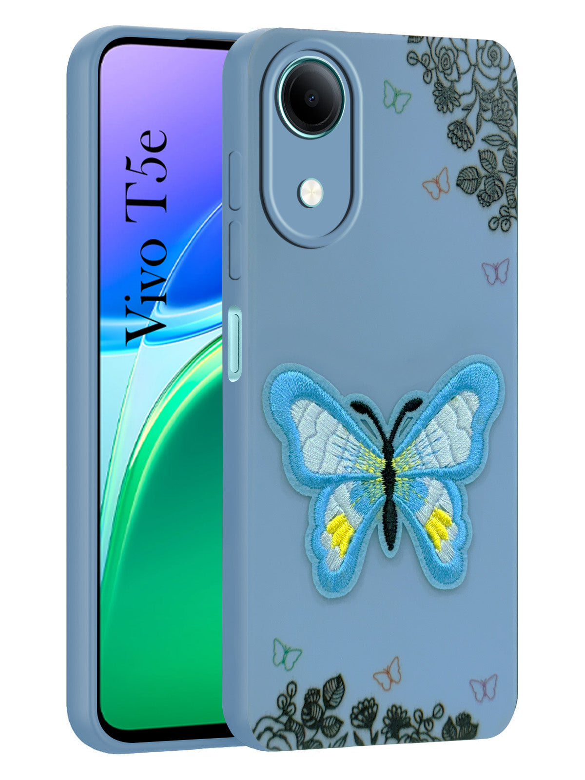 For Vivo T5e 5G Back Cover Case (Soft Butterfly Embroidery | Women Teen Girls | Camera Protection| Matte Silicone)
