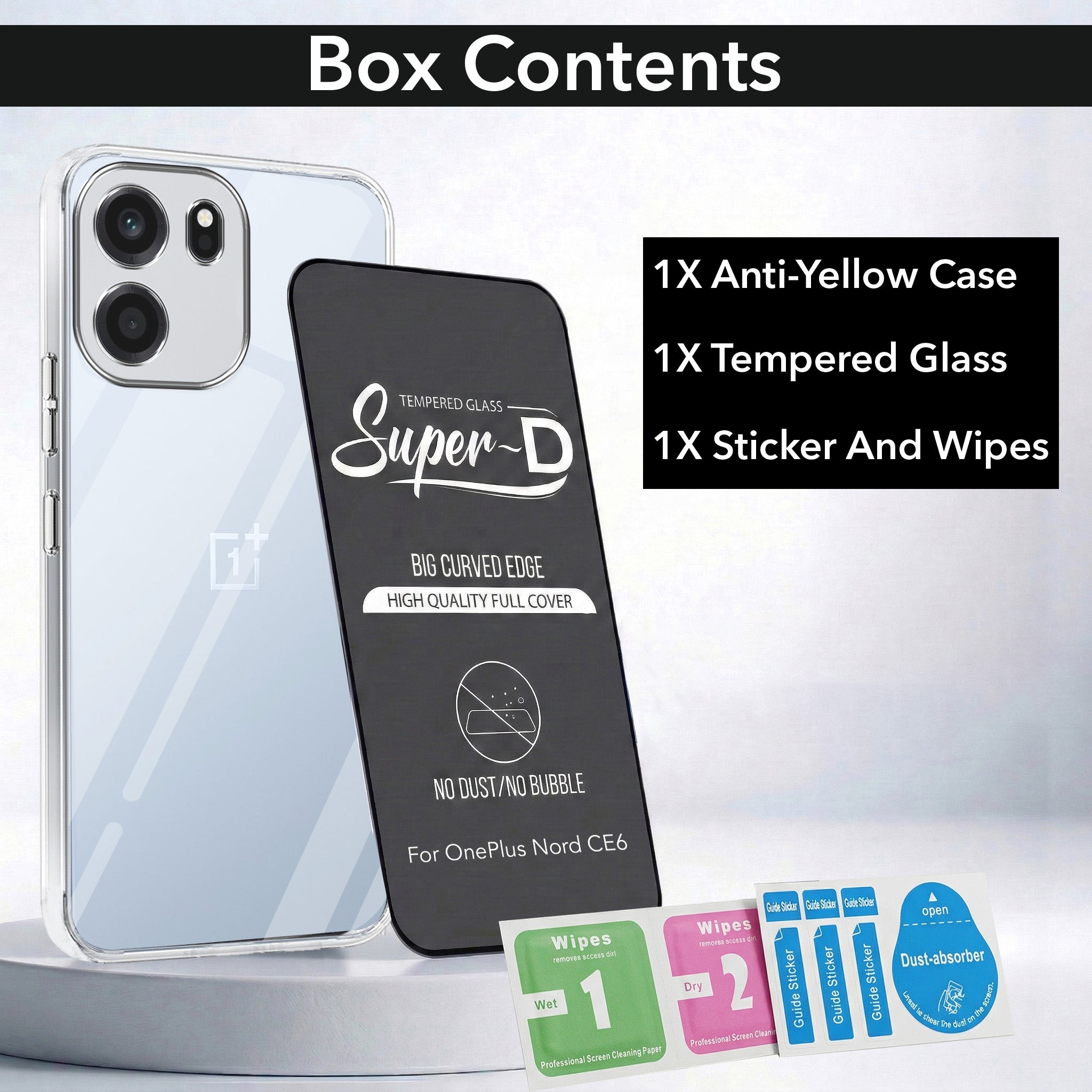 For Oneplus Nord CE 6 Combo with Back Cover and 9H Tempered Glass (Lifetime Anti-Yellow | Sleek Hard Crystal | Oleophobic Coating Screen Glass)